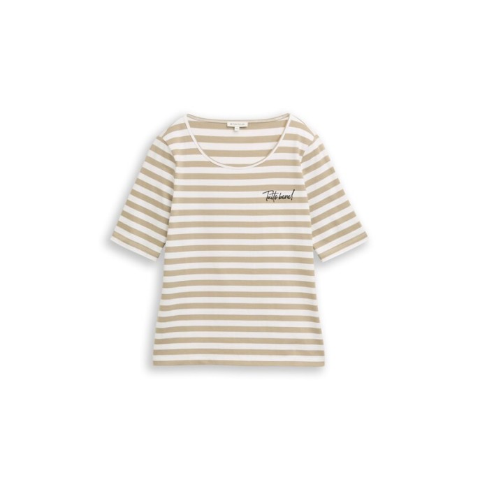 Tom Tailor Damesmode T-Shirt small embroidery Olive white stripe 1051218